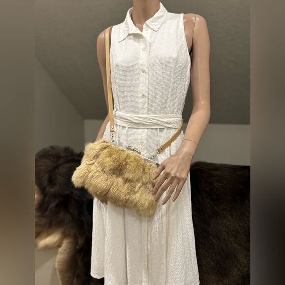 Natural Genuine Fox Fur Handmade Push Lock Clutch/Shoulder Bag/Crossbody - Picture 11 of 16